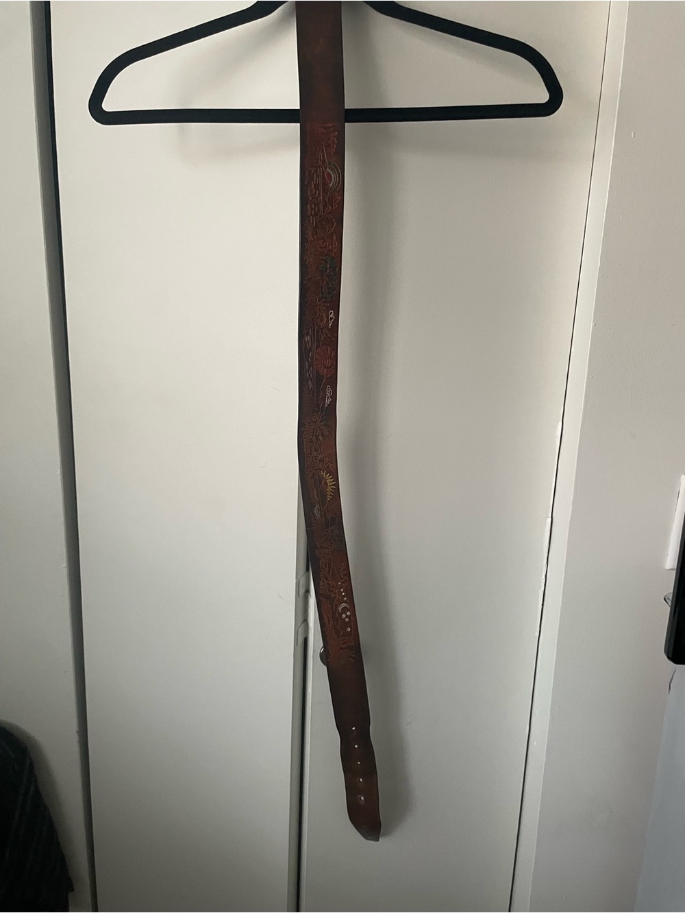 GAP Brown Tooled Leather Belt with Floral Accents